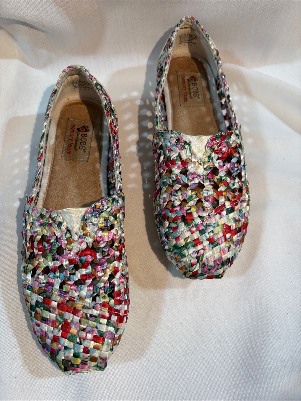 Skechers BOBS Multicolor Woven Slip-On Flats - size 6.5 Summer Knit - Picture 2 of 11